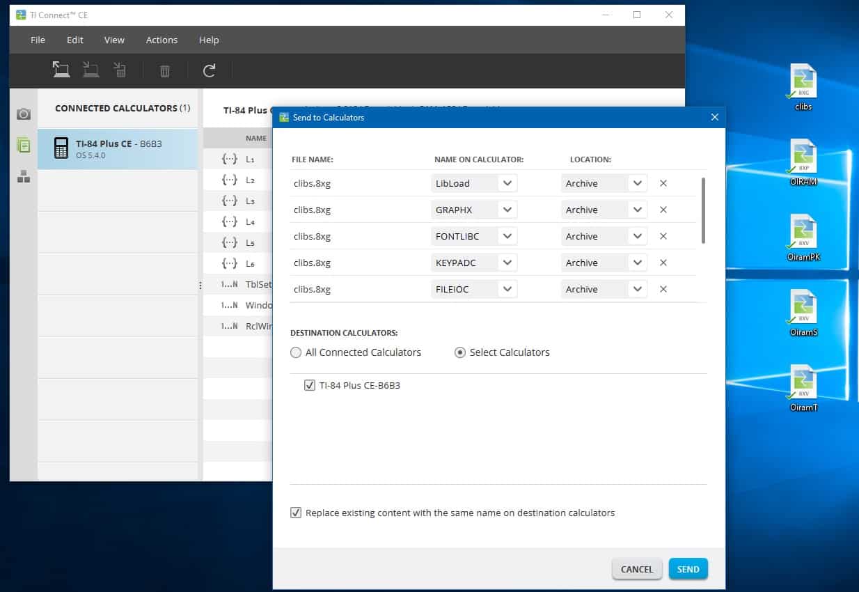Send the games using TI Connect CE